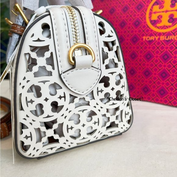 🔥NeW! $598 Tory Burch T Monogram Laser Cut Barrel Petite Bag - Picture 13 of 17